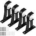 KOLAKO Curtain Rod Bracket, Heavy Duty Curtain Rod Holders Single Decorative Rod Hooks Hanger Fit for 1 Inch Drapes Rod, Black (Set of 4)