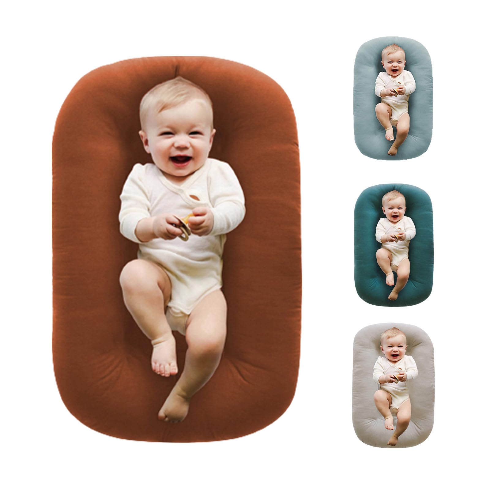 Baby Lounger Pillow for Newborn 100% Cotton,Baby Nest Pillow for Newborn Cosleeping for Babies in Bed,Soft Infant Lounger 0-24 Months Boys & Girls(Coffee)