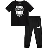 PUMA Toddler Boys Joggers Set - 2 Piece Short Sleeve TShirts and Active Fleece Joggers for Boys Athletic Set (18M-5T)