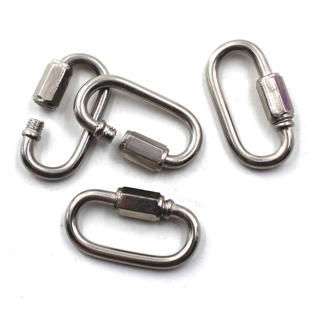 M8 Lock Quick Link Chain Connector 304 Stainless Steel Screw Lock Carabiner Pack Of 4