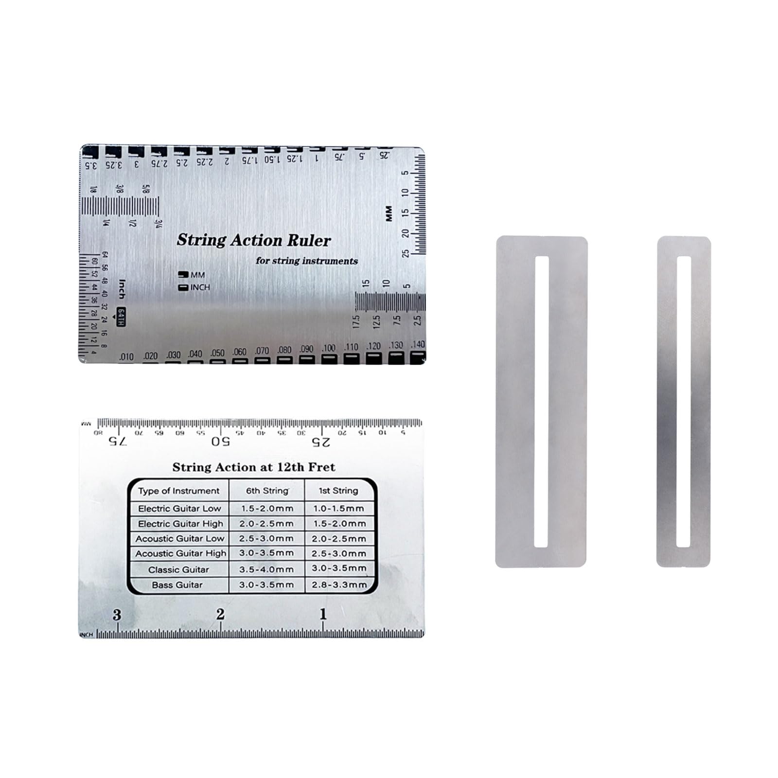 Guitar String Gauge,Stainless Steel Double Sided String Action Ruler with Guitar Fingerboard Guards for Electric, Acoustic, Bass, Classical Guitars