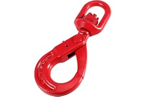 PINGEUI 3/8 Inch Swivel Self-Locking Hook, Grade 80 Forged Alloy Steel Self Locking Eye Hook, 3.15 Tons/6,945 lbs Working Load Limit