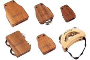 Vasiumic Cajon Accessories Set Box Drum, 6-Piece Percussion Kit with Foot Tambourine, Jingle Bells, Castanets, Wooden Hand In