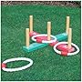 GARDEN/OUTDOOR ROPE QUOITS & WOODEN PEGS THROWING GAME