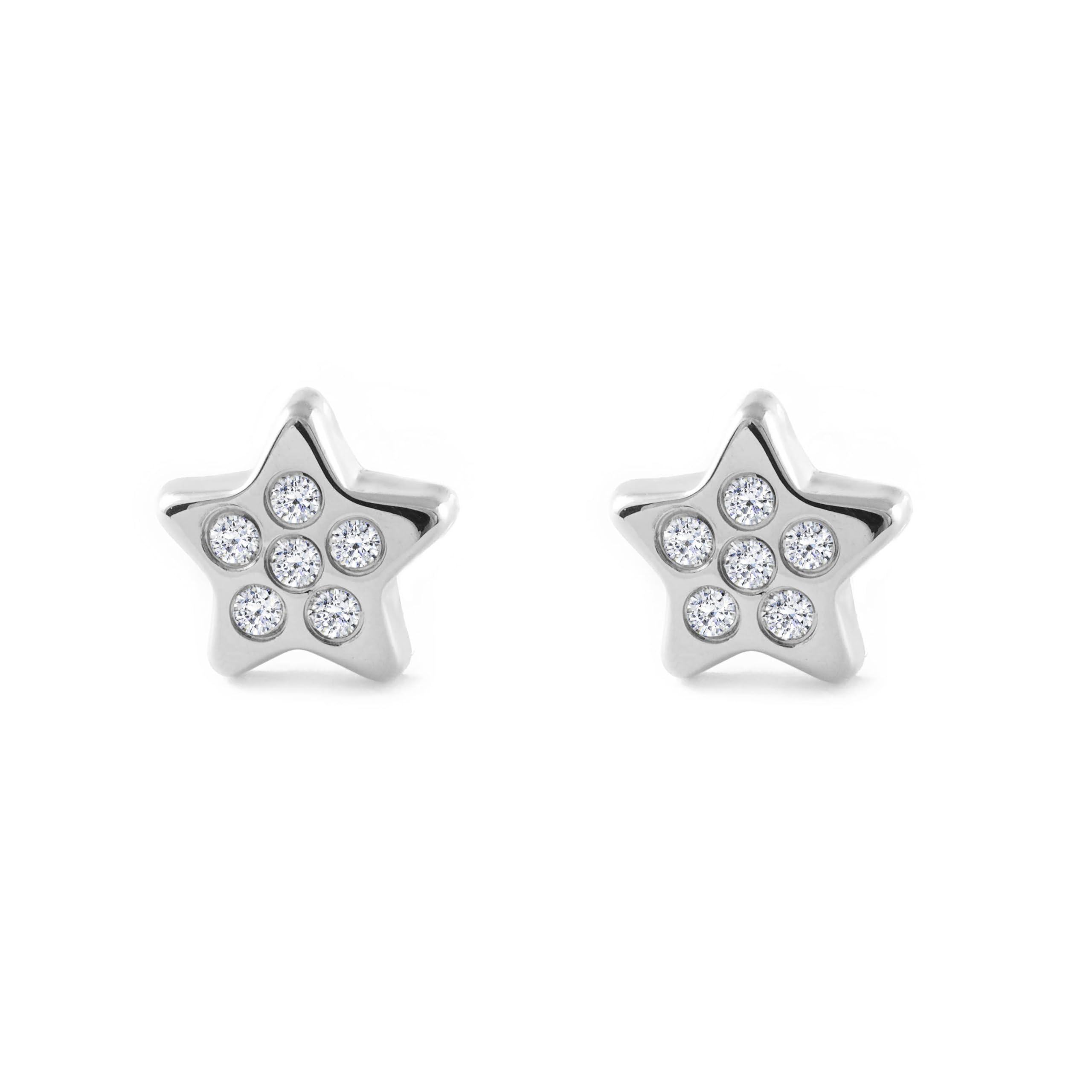 Mondepetit - 9ct White Gold Star Cubic Zirconias Earrings shine