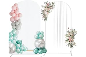 SHINOSKE Arch Backdrop Stand with Wedding Arch Cover Spandex, 6.6 FT Metal Balloon Arch Stand and Arch Cover Backdrop Fabrict for Gender Reveal Party, Ceremony Baby Shower Bridal Decoration Birthday (White)