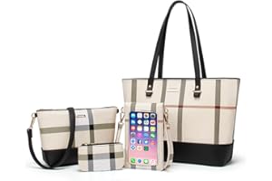 LOVEMATCH Women Fashion Synthetic Leather Handbags Tote Bag Shoulder Bag Top Handle Satchel Purse Set 4pcs