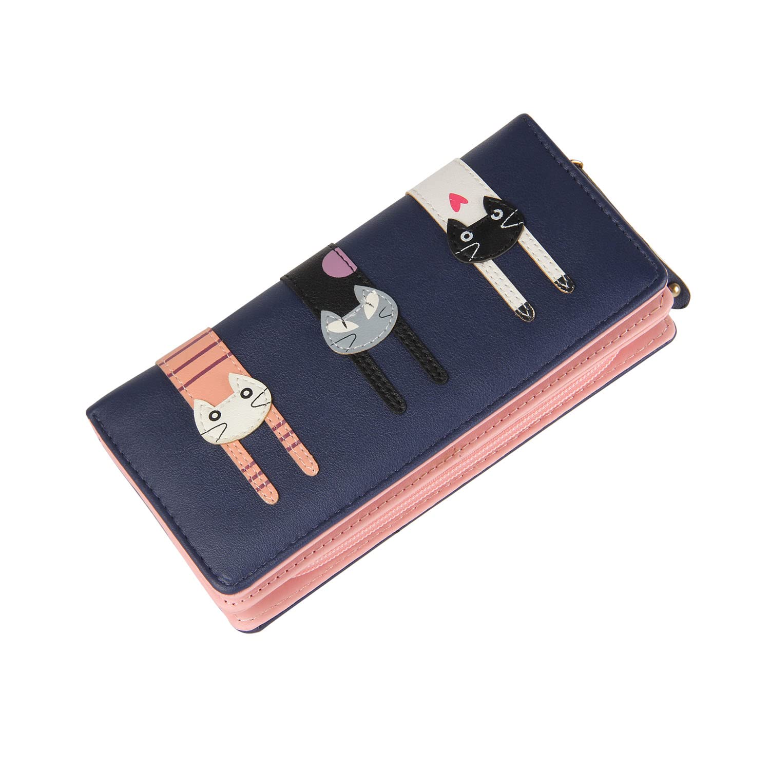 EVEOUT Women's Long Wallet PU Leather Purse Cute Bifold Money Bag with Coin Purse Dark Blue