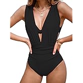 CUPSHE Women's One Piece Swimsuit Halter Plunging Neck Bathing Suit Wide Straps Underwire Ruched Back Hook
