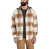 Carhartt Mens Rugged Flex Relaxed Fit Flannel Fleece Lined Hooded Shirt Jac