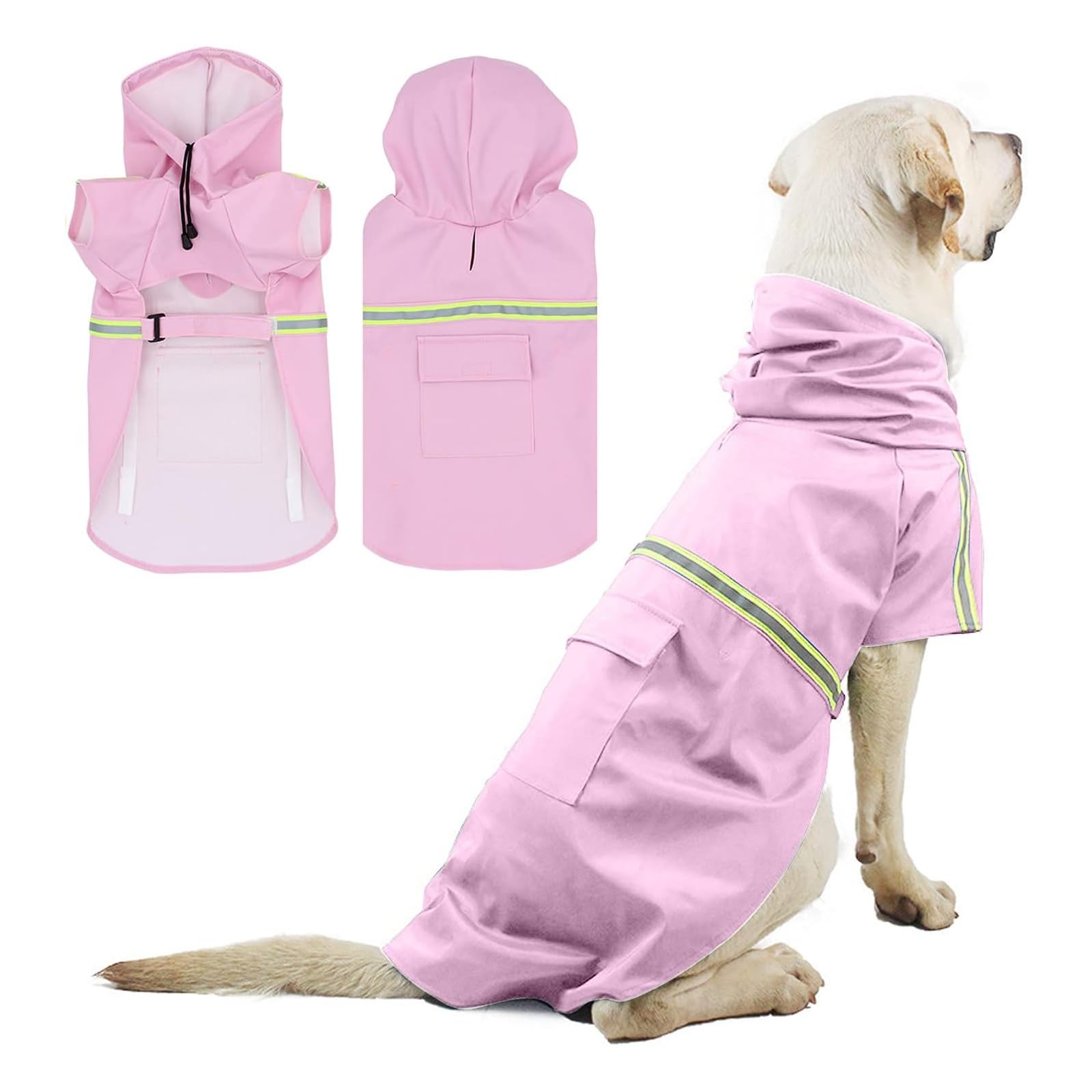 PETCUTE Dog Raincoat - Waterproof Coat with Hood, Collar & Harness Hole, Adjustable Jacket for Medium Large Dogs