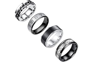yfstyle 4PCS Plain Band Rings for Men Stainless Steel Rings for Men Wedding Ring Cool Spinner Rings for Men Black Stainless Steel Ring Set Anxiety Ring Fidget Size 6-12