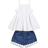 SEYOUAG Toddler Girls Clothes Sleeveless Camisole Ruffle Tops and Jean Short Sets 1-7T Girl Clothes
