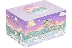 HLEEDUO Wooden Ballerina Music Box for Girls - Swan Lake Melody, Spinning Ballerina Jewelry Box with Fairy - Tale Swan & Scenery, Ballet Birthday Gifts for Little Girls, Ideal Dance Gifts & Kids Jewelry Box