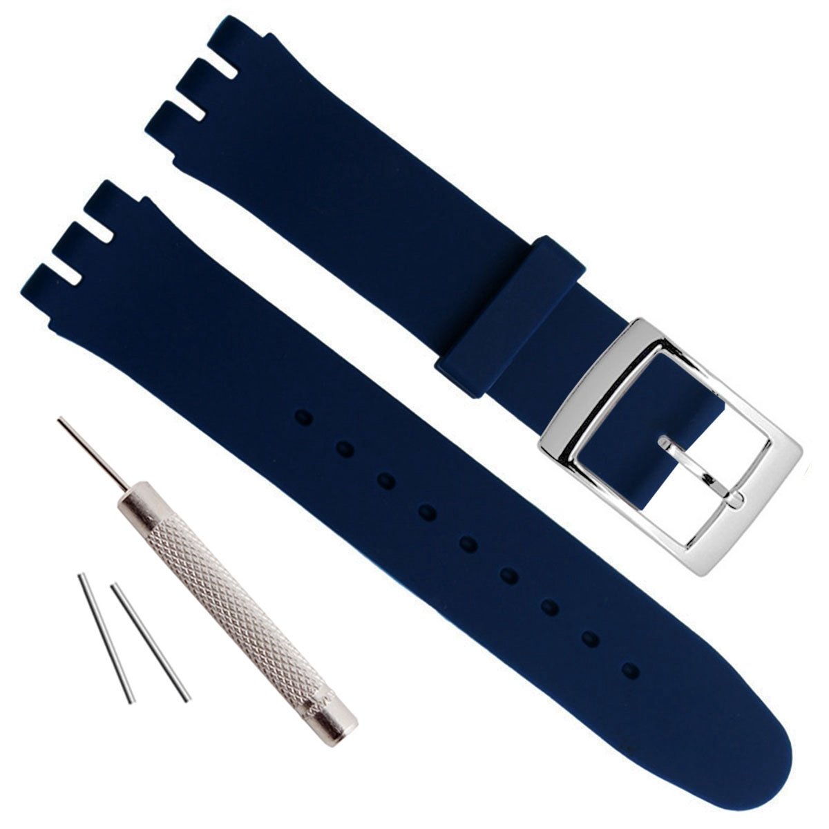 Silver Plated Stainless Steel Buckle Waterproof Silicone Rubber Watch Strap Watch Band (20mm, Navy Blue)