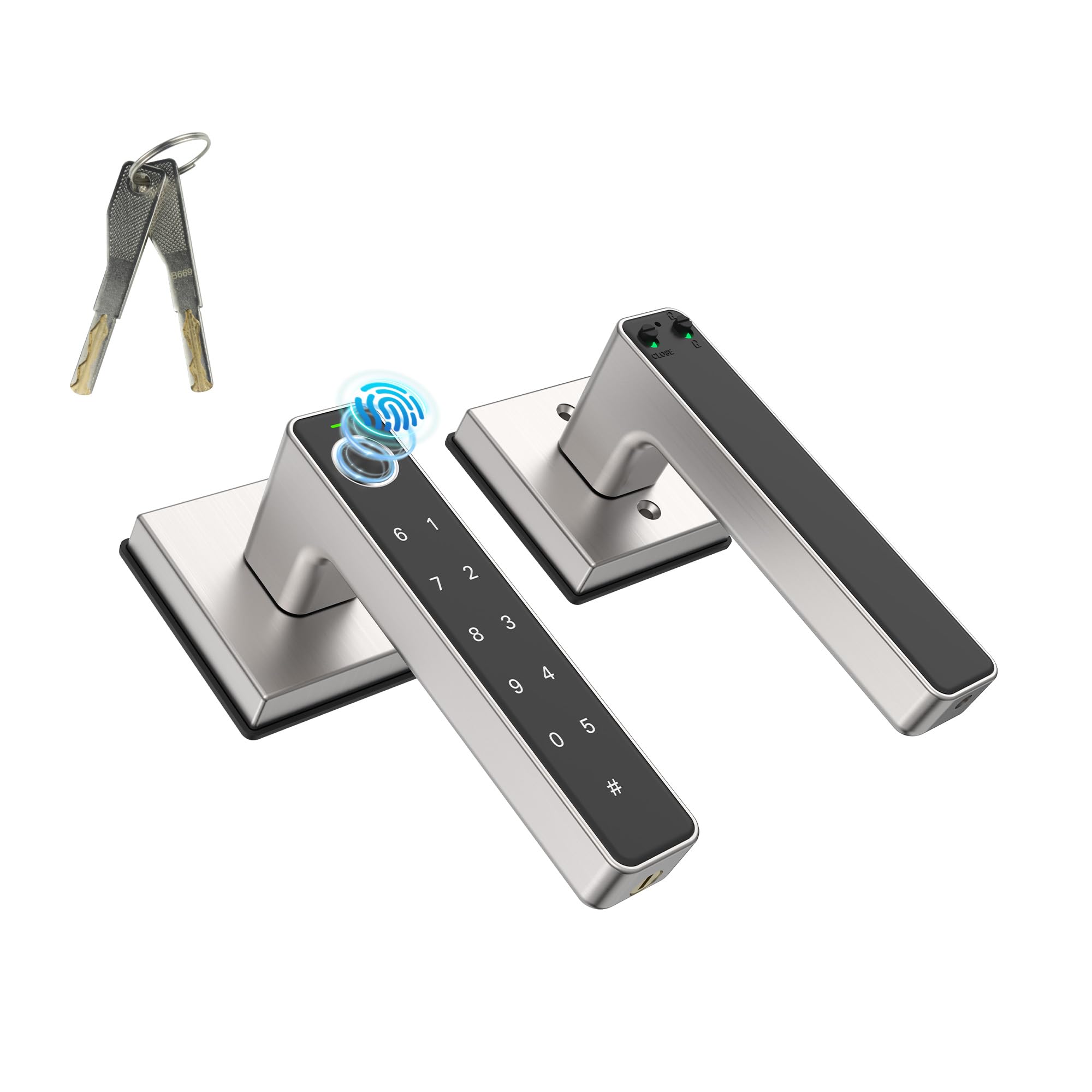 TenixLox Fingerprint Door Handle Lock, Biometric Door Lock with Handle Keypad Code and Key*2, Suitable for Home Hotel Office Apartment
