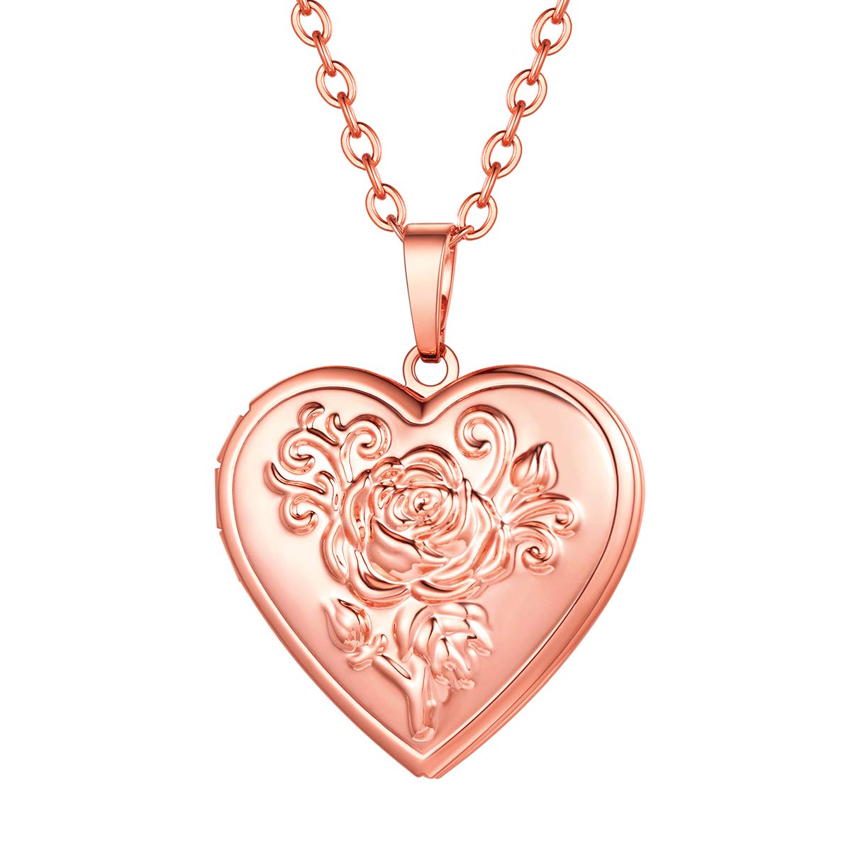 FOCALOOK Rose Gold Heart Locket Necklace for Women Picture Photo Locket Necklace That Hold Pictures