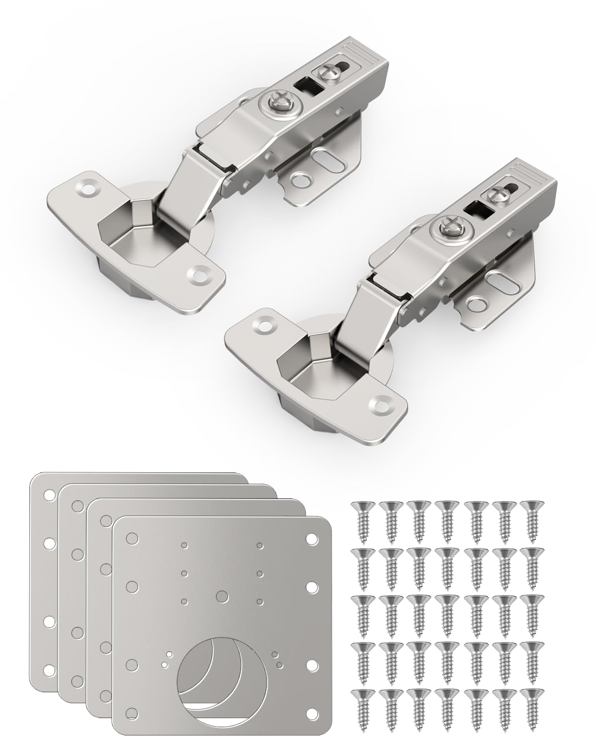 ROFMAPLE 2 Pack Full Overlay Soft Close Cabinet Hinges with 4 pcs Hinge Repair Plate, Kitchen Door Hinge, Stainless Steel Cupboard Door Hinge with Screws