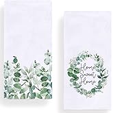 Secarond Watercolor Eucalyptus Leaves Home Sweet Home Kitchen Dish Towel 18 x 28 Inch, Summer Greenery Tea Towels Dish Cloth for Cooking Baking Set of 2