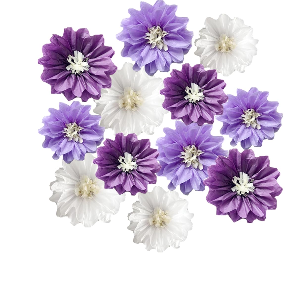 Photo 1 of 12pcs 8in & 10in Tissue Paper Flowers - Pom Poms, Hanging & Wall Backdrop - Purple Wedding & Party Decorations - DIY Art Craft Blooms for Birthdays & Baby Showers