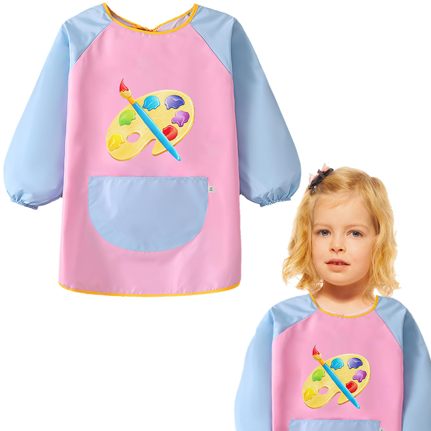 LECTNORE Kids Painting Apron Waterproof Painting Apron Long Sleeve for Kids Children's Art Smock with Pockets for Painting Cooking Eating（Style 3） — image 1