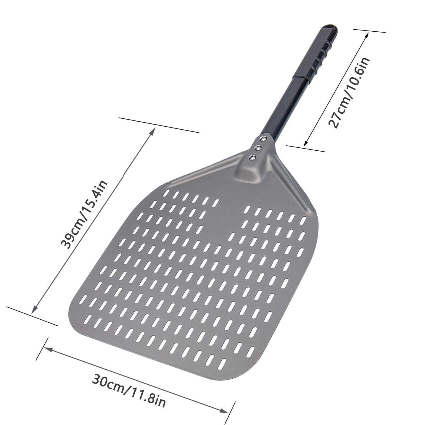 G.a HOMEFAVOR Perforierter Pizzaschieber, Pizzaschaufel aus Hart Eloxiertes Aluminium Rechteckige Professionelles Pizzaschaufel mit verlängertem Silikongriff, 30,5 x 35,6 cm, 66 cm insgesamt 2