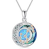 TOUPOP Zodiac Necklace 925 Sterling Silver Celtic Moon Constellation Pendant Necklaces with Blue Crystal and Blue Opal Jewelry Birthday Christmas Gifts for Women