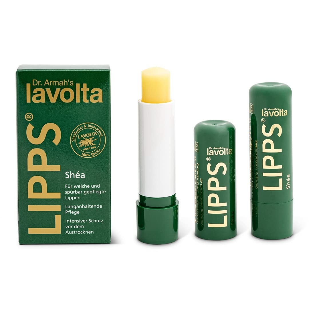 LAVOLTA Natural Hydrating Shea butter Lip balm 2x4,5g Multipack with castor oil & vitamin E, Nutritious Soothing Lipstick for long-lasting protection for dry & chapped lips - without mineral oils