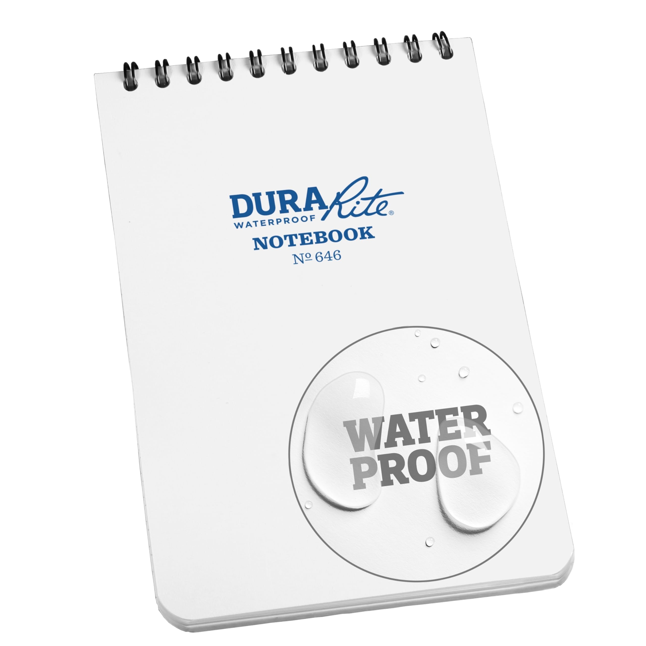 Rite in the Rain Waterproof (DURARITE) Top Spiral Notebook, 4" x 6", White Cover, Universal Pattern (No. 646)