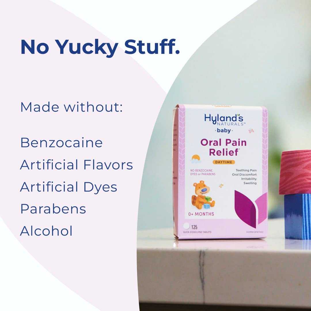 Hyland's Baby Daytime Soothing Tablets with Chamomilla, Natural Relief of Oral Discomfort, Irritability, and Swelling, Up to 62 Doses (Pack of 1, 125 Count Total)