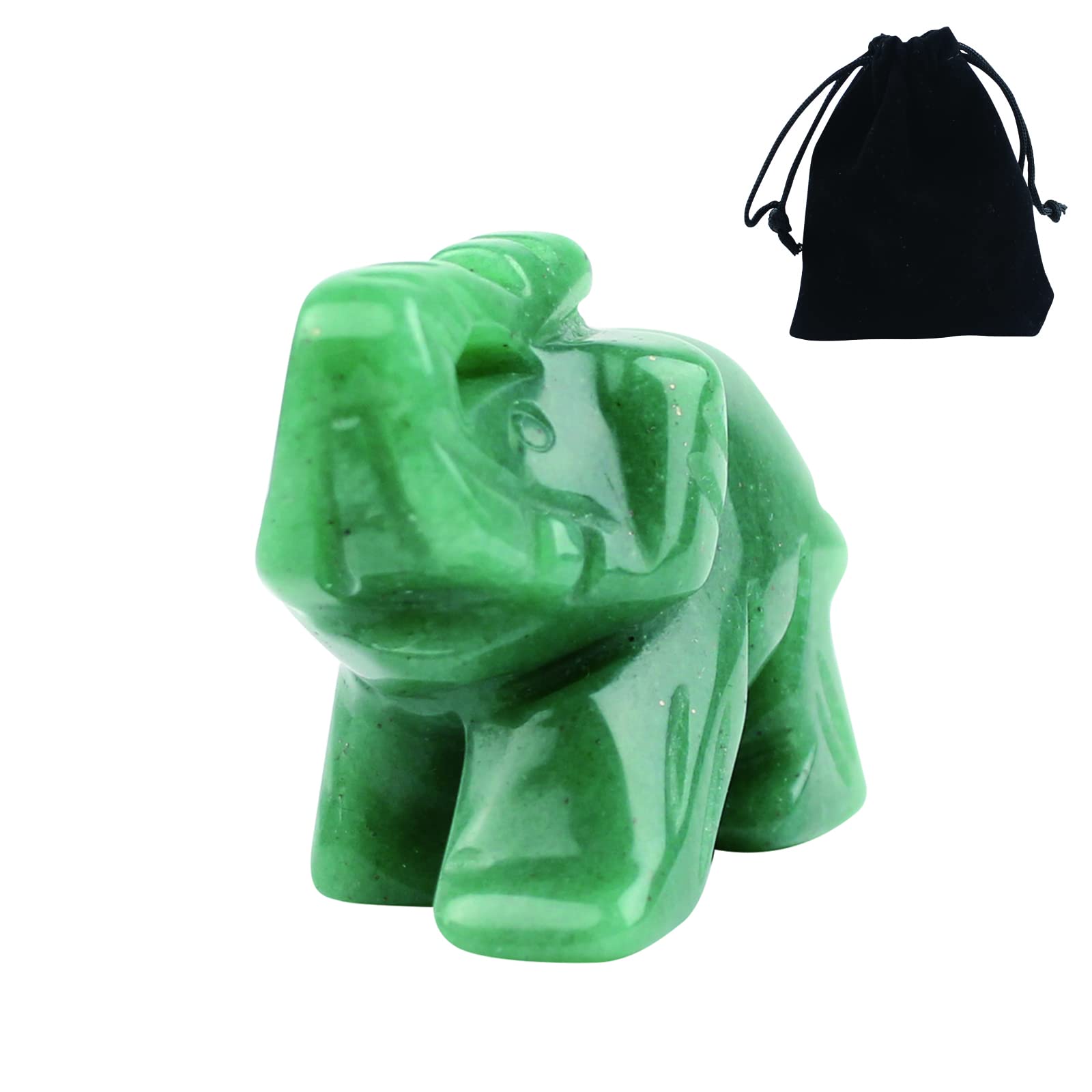 QOPAHI Green Elephant Ornament, Handmade Lucky Charms Natural Quartz Healing Crystals Elephant Statue for Home Decor, 1.5inch