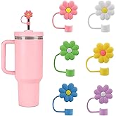 Bchjatk 6PCS Flowers Print Straw Covers with Stanley 30&40 Oz Cup, 10mm Soft Silicone Caps, Dust-Proof Reusable Drinking Straw Toppers, Fun Tumbler Decorations