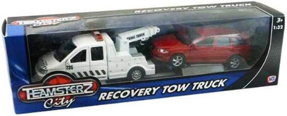 NEW TEAMSTERS CITY RECOVERY TOW TRUCK & SILVER CAR 1:32 DIECAST TOY MODEL BOXED