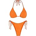 ZAFUL Bikini Sets for Women Halter Two Piece Swimsuit Ribbed High Cut Tie Side Thong Bathing Suit Sexy Padded Swimwear