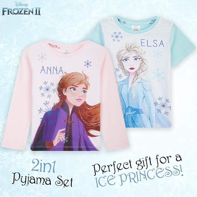 Lot De 2 Pyjamas Enfant Fille En Coton Idee De Cadeau Pour Bebe Et Fille 18 Mois Au 12 Ans Disney Pyjama Fille De La Reine Des Neiges Avec Anna Et Elsa