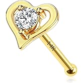 MeIighting Gold Nose Rings 9K 20G Heart Nose Stud Shaped Clear Round CZ Star Nose Piercing Jewelry for Women Men Real Gold