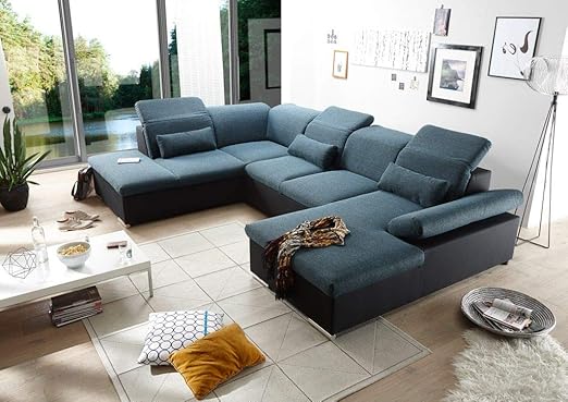 Froschkonig24 Bruce Wohnlandschaft M Schlaffunktion Couch Sofa Schlafsofa Schwarz Petrol Ausfuhrung Ottomane Rechts Amazon De Kuche Haushalt