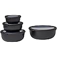 Mepal, Cirqula Set of 4 Multi Food Storage and Serving Bowls with Lids, Food Prep Containers, Shallow, Nordic Black, 1 each (12oz, 25oz, 42oz, 76oz), 1 Set