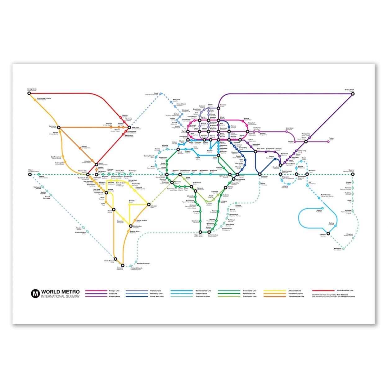 Art-Poster 70 x 100 cm - World Metro Map - Olivier Bourdereau