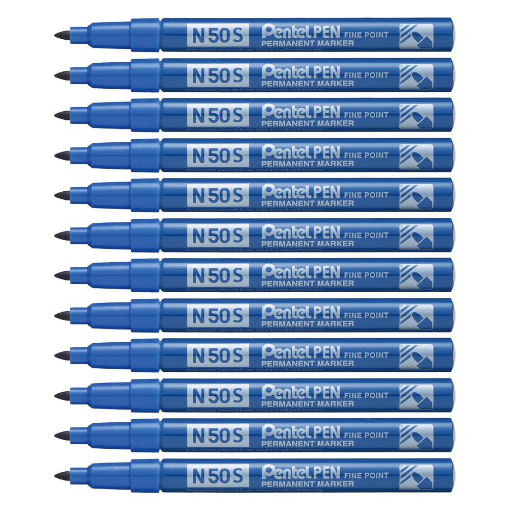 Pentel N50S-C Bullet Tip Permanent Marker - Blue (Pack of 12)