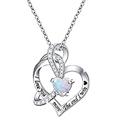 FLYOW 925 Sterling Silver I Love You More The End I Win/I Love You To The Moon And Back Lab Opal Heart Necklace Jewelry for Women Friends Birthday