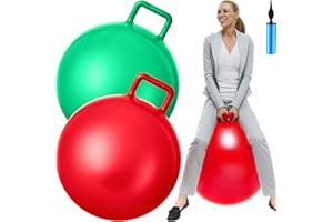 Lewtemi 2 Pcs 29 Inch Big Hopper Ball Jumping Hopping Inflatable Bouncing Ball with Handle and Air Pump for Adults Carnival Outdoor Sports Game(Red, Green)