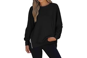 bawilom Oversized Sweatshirt for Women Crewneck Fashion Long Sleeve Loose Side Slit Lightweight Sweater Fall Pullover Tops