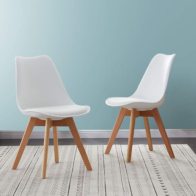 2 x Tulip Dining Chairs Upholstered Kitchen Chairs with Beech Legs and