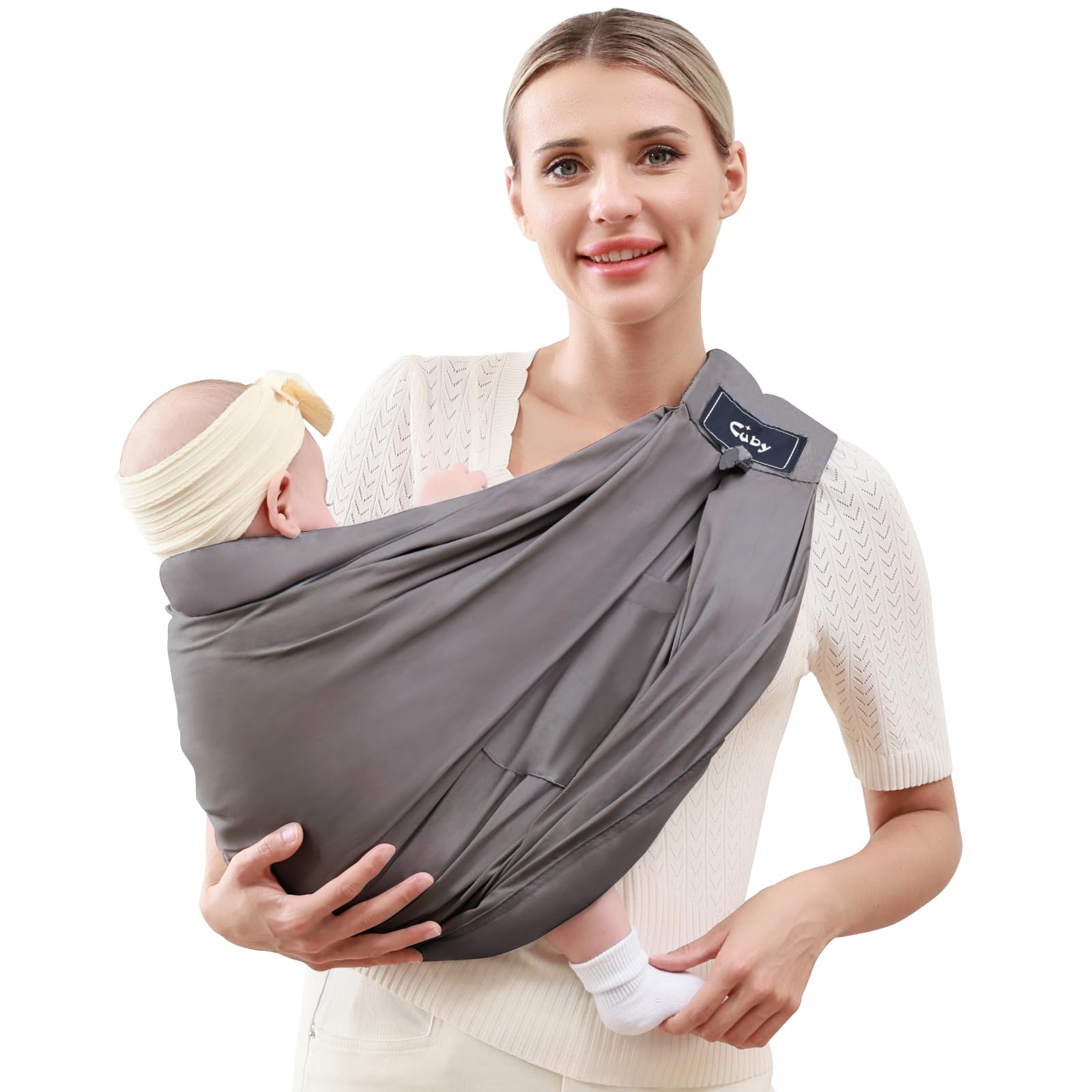 CUBY Baby Sling Carrier, Portable Baby Essentials for Newborn Natural Cotton Adjustable Baby Carriers Sling Comfortable Easy Wearing Nursing for Infant Toddler Wrap Sling (Cotton Dark Grey)