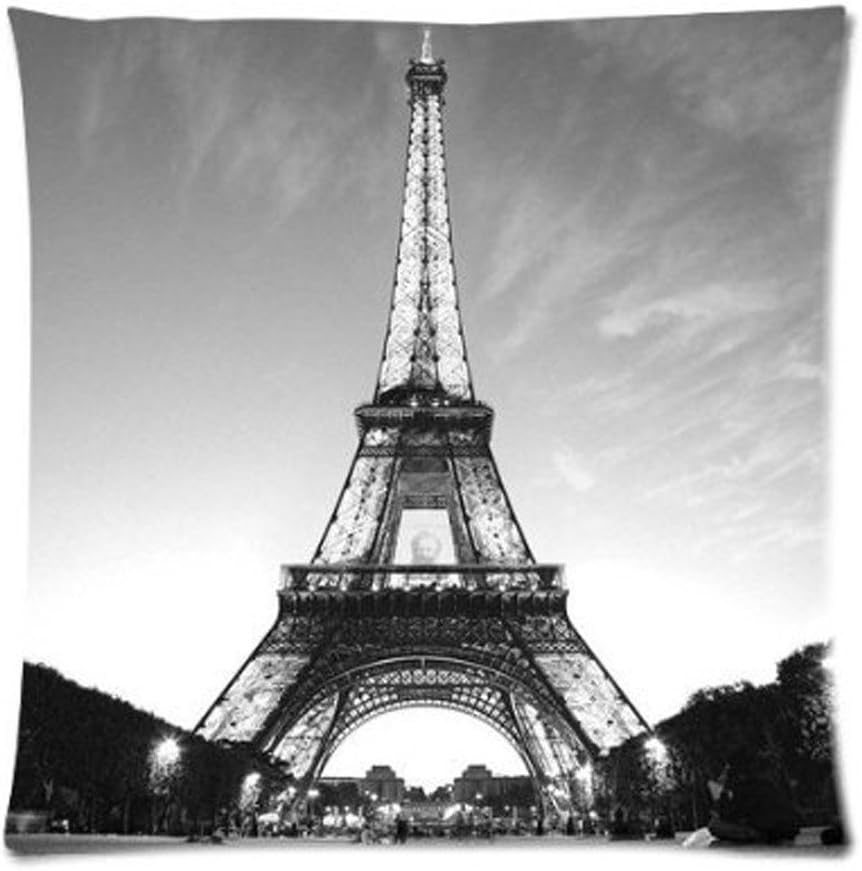Decorative Pillow Case Black White Eiffel Tower Throw Pillow Cover Square 18 x 18 Inches
