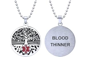 RENYILIN Stainless steel tree of life medical alert ID emergency first aid necklace