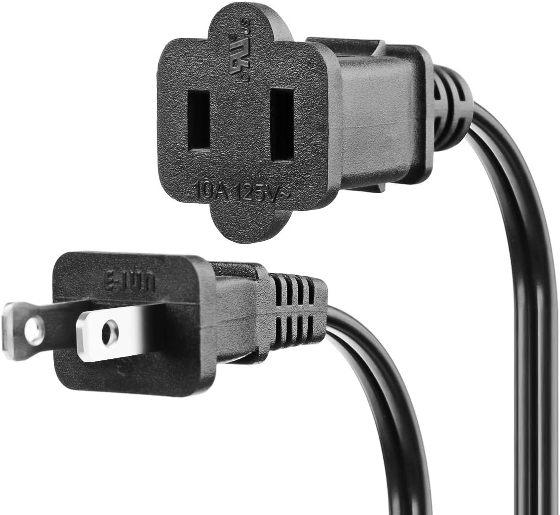 US AC Power Extension Cable Cord 2-Prong Polarized Male to Female Extension Cord for NEMA 1-15P to NEMA 1-15R (1 FT) - - 