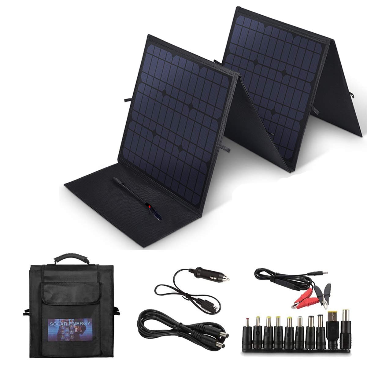 SARONIC Solar Charger 100W Foldable Solar Panel with 5V USB 18V High Efficiency Outdoor Solar Panel for Laptop, Tablet, iPhone and More Other Devices