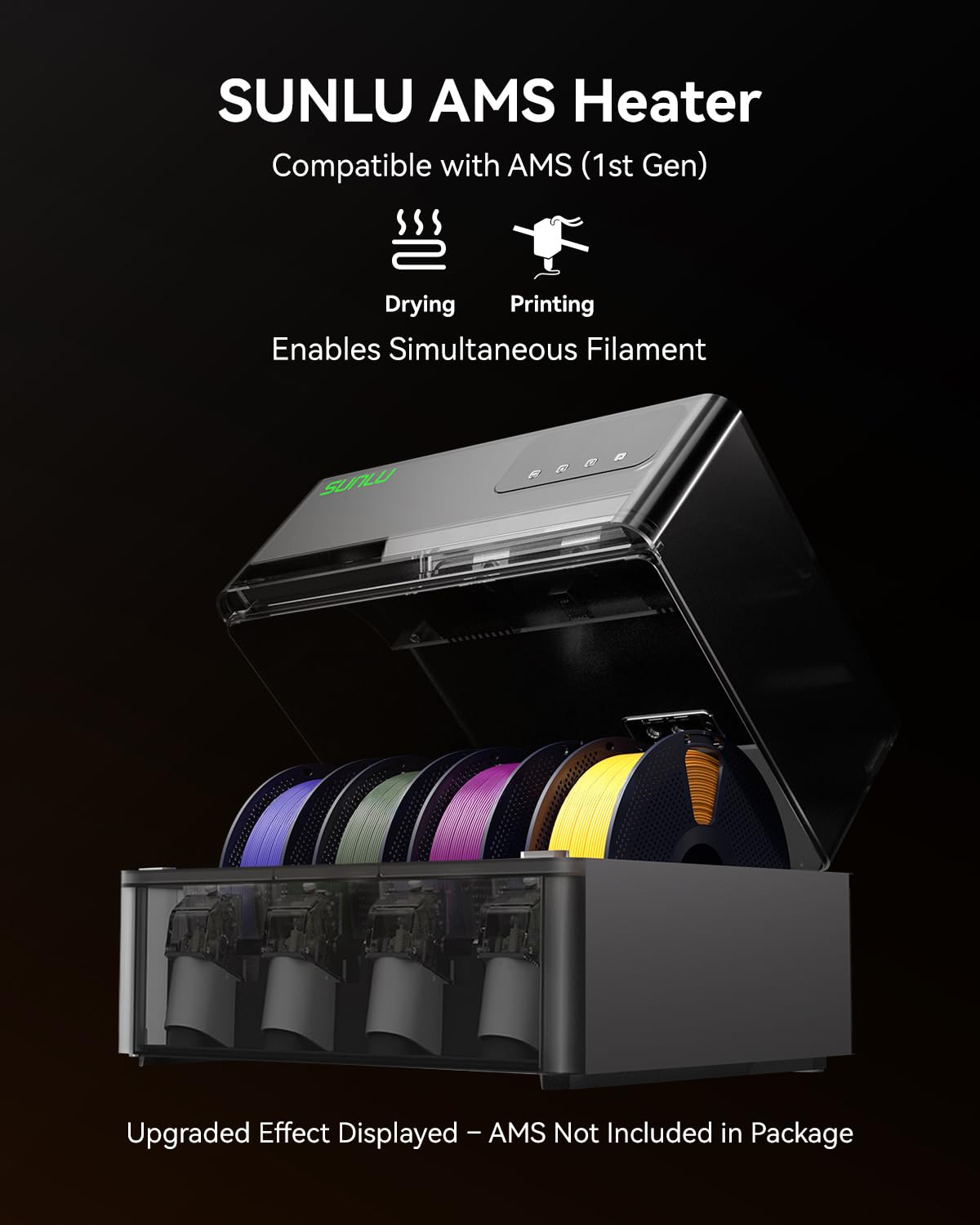 SUNLU AMS Heater for Bambu Lab AMS Gen 1, 4 Spulen Schneller 3D Filamenttrockner mit 70°C in 20 Min, Dual Duct Heizung & Dreifachschutz, Drucken & Trocknen gleichzeitig 2